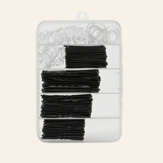 300pcs Metal Bobby Pins with Mini Rubber Hair Ties – Hair Styling Kit with Storage Box