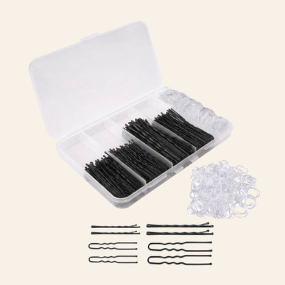 300pcs Metal Bobby Pins with Mini Rubber Hair Ties – Hair Styling Kit with Storage Box